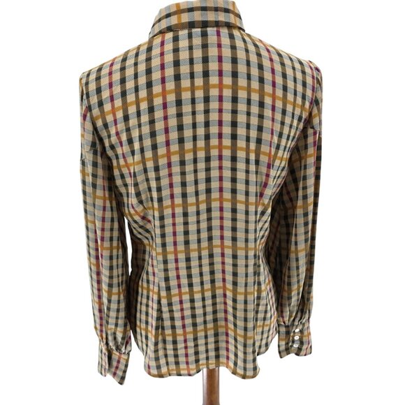 Cece Womens Plaid Button-Down Blouse With Black Bow Tie Collar, Small - Picture 3 of 8